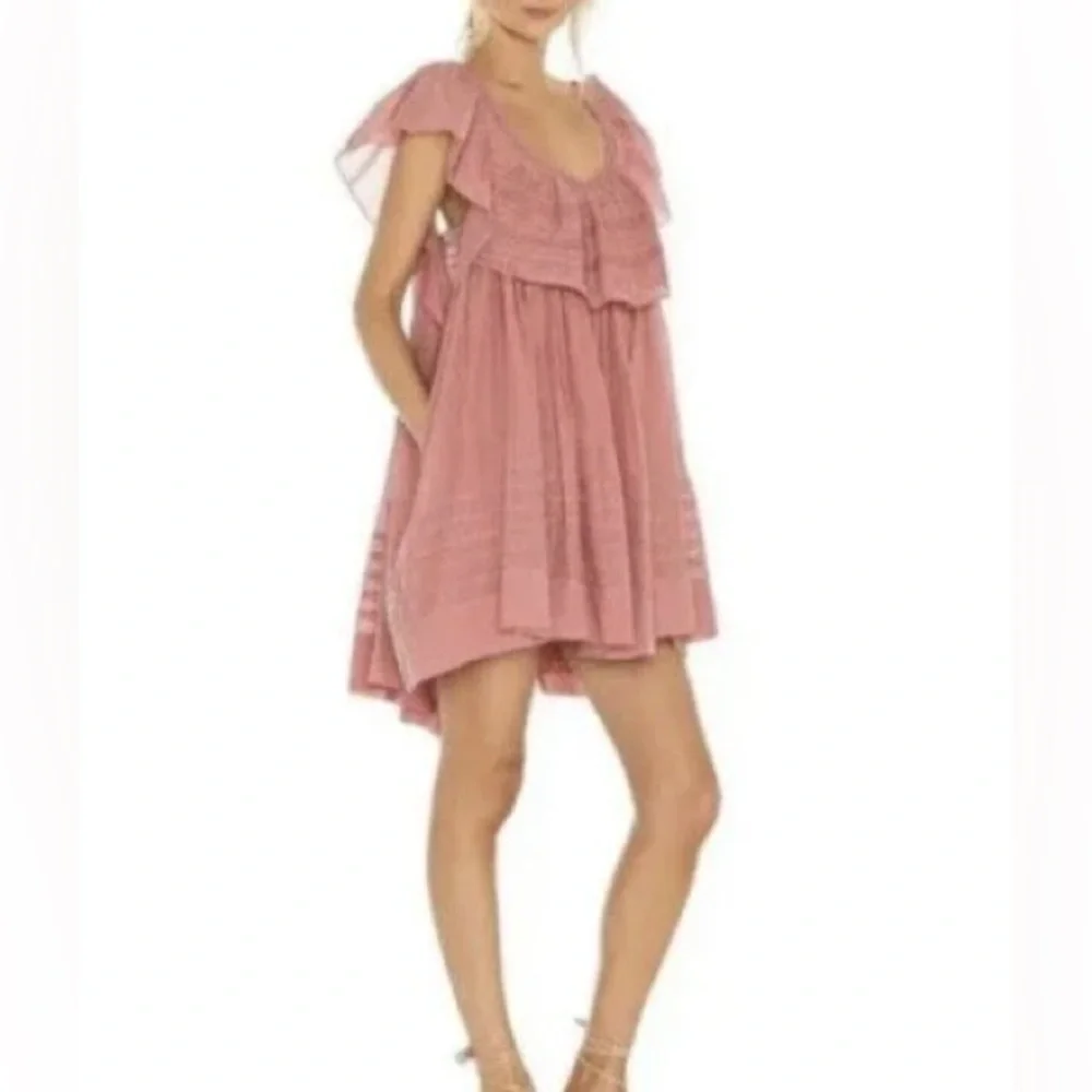 Free People Hailey Mini Dress Pink Open Back Boho Small